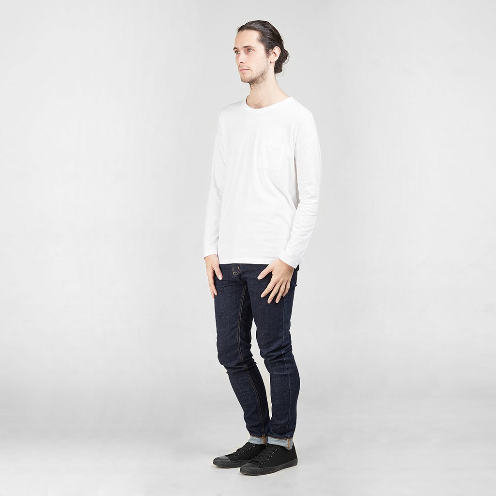 Long Sleeve Pocket T-Shirt | White - Dorsu Ethical Clothing